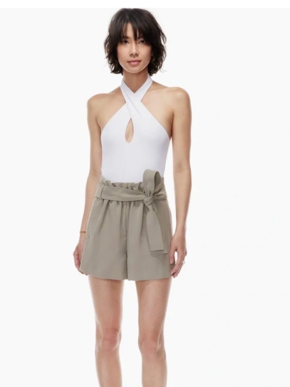 Wilfred Paperbag Tie-Waist Shorts in Light Olive
